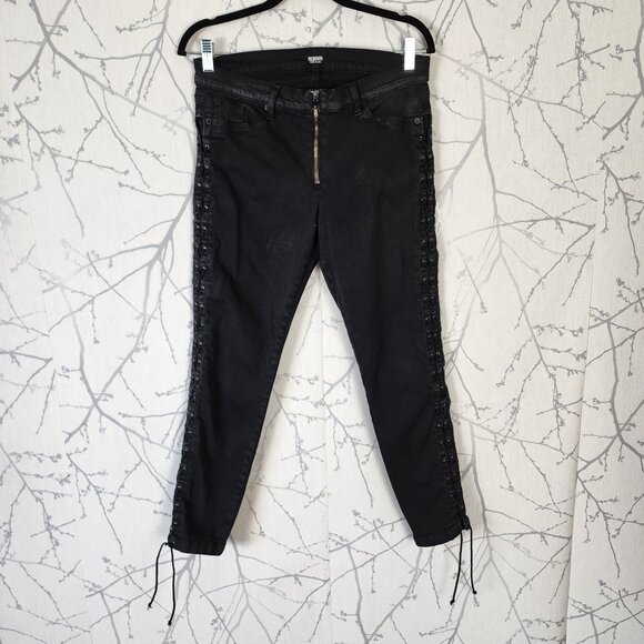 Hudson Black Cotton Stretch Lace Up Side Mid Rise Skinny Jeans - Picture 2 of 11